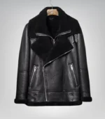 Mens Black Sheepskin Shearling B3 Bomber Leather Jacke