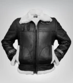 Women’s B-3 Black Sheepskin Leather Bomber Jacket – Classic Aviator Style - Image 4