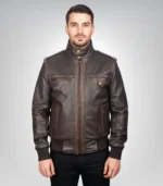Glen Street Brown Leather Bomber Jacket