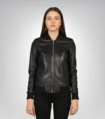 Bliss Black Leather Bomber Jacket