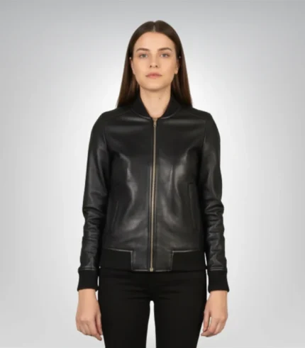 Bliss Black Leather Bomber Jacket