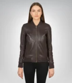 Bliss Maroon Leather Bomber Jacket