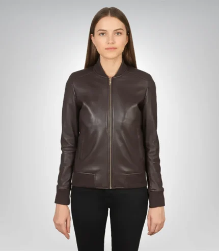 Bliss Maroon Leather Bomber Jacket