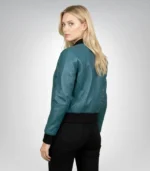 Bliss Blue Leather Bomber Jacket