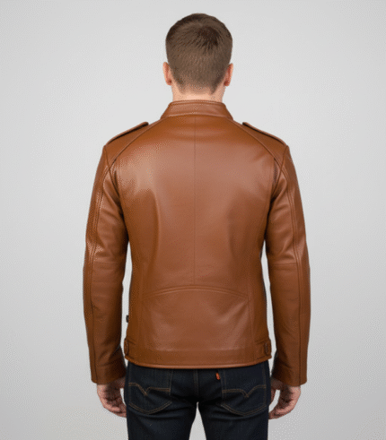 Classic brown leather motorcycle jacket for men
