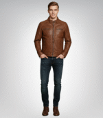 Premium waxed sheepskin jacket for men – classic brown outerwear