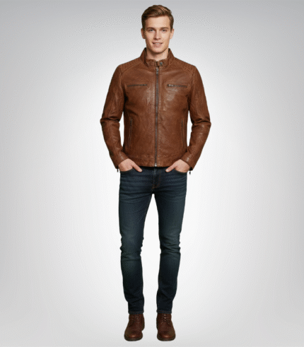 Premium waxed sheepskin jacket for men – classic brown outerwear