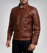 Men's brown biker jacket made from genuine distressed leather