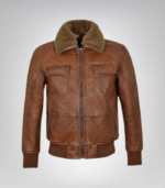 Mens Air Force Shearling Brown Leather Jacket