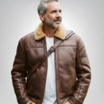 Men's brown shearling bomber leather jacket – classic winter style