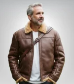Men's brown shearling bomber leather jacket – classic winter style
