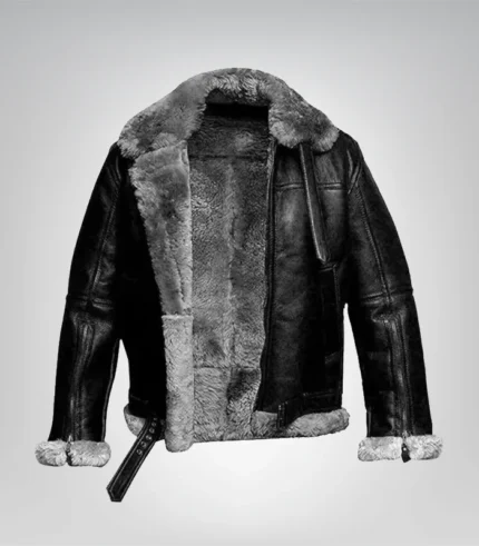 Premium RAF-style leather aviator jacket with shearling lining for men