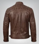 Mens Quilted Shoulder Coffee Brown Biker Leather Jacket