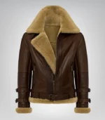 Premium RAF-style aviator leather jacket with shearling fur lining