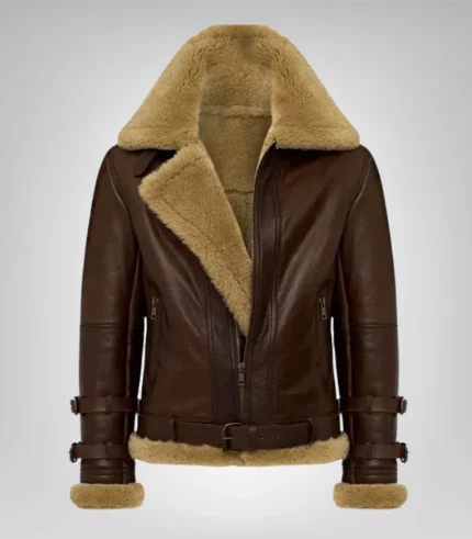Premium RAF-style aviator leather jacket with shearling fur lining