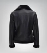 Classic women’s black shearling biker jacket – genuine leather design