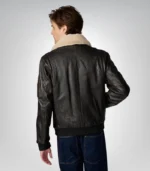 Men's leather aviator bomber jacket – brown with fur lined hood