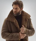 Premium black leather winter coat for men – genuine sheepskin lining