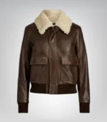 Premium women's leather bomber jacket with shearling lining