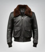 Premium black leather bomber jacket for men with shearling lining