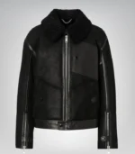 Premium black leather jacket for men with shearling lining