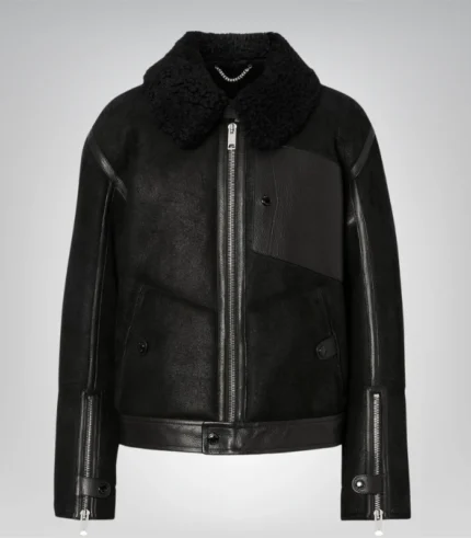 Premium black leather jacket for men with shearling lining