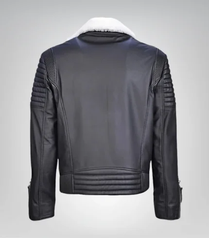 Classic men’s motorcycle jacket – black shearling leather design
