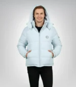 Premium Trapstar puffer jacket – baby blue color with removable hood