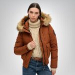 Women's hooded fully lined puffer jacket with embroidered design