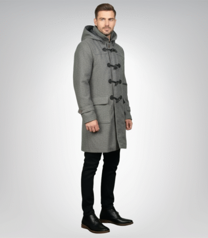 Drake Grey Wool Hooded Duffle Coat
