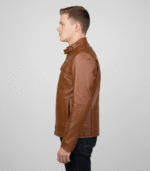 Stylish men's genuine leather biker jacket with zipper details