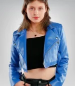 Fashionable belted cropped leather jacket for women – modern streetwear style