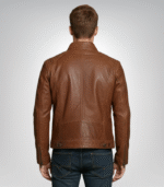 Stylish men's brown waxed leather jacket – sheepskin design