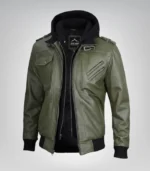 Classic military-inspired leather jacket for men