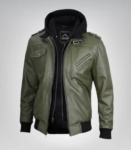 Classic military-inspired leather jacket for men