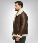 Classic brown sheepskin leather jacket with shearling lining