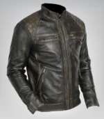 Mens Cafe Racer Retro Motorcycle Leather Jacket