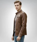 Premium dark brown leather biker jacket for men – cafe racer design