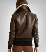 Women’s Shearling Aviator Bomber Jacket – Classic Leather Coat - Image 3