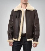 Premium shearling-lined brown leather coat for men