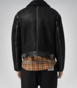 Classic men's shearling-lined leather coat – jet black design
