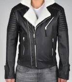 Premium black leather biker jacket for men with shearling lining
