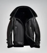 Men’s warm black leather B3 bomber jacket – shearling aviator outerwear