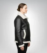 Women’s B-3 Black Sheepskin Leather Bomber Jacket – Classic Aviator Style - Image 3