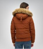 Stylish embroidered winter puffer jacket for women front view