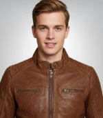 Elegant men's brown leather jacket – waxed finish sheepskin