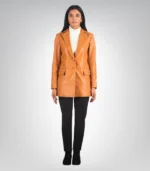 Classic brown leather blazer – Marilyn women’s outerwear