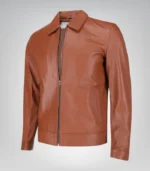 Stylish brown Harrington collar leather jacket for men