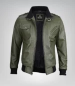 Premium army green bomber jacket with zipper detailing