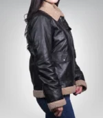 Stylish women’s shearling-lined leather bomber jacket